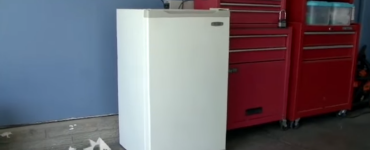 Mini fridge in a garage