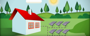 Cartoon illustration of a house with solar panels